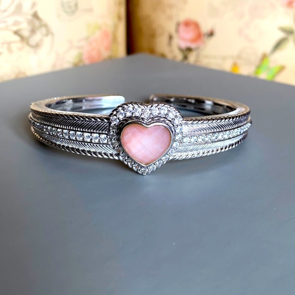 Judith Ripka Sterling Silver Pink Quartz Heart Bracelet